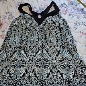 Y2K Swim Top Black and Light Blue Patterned